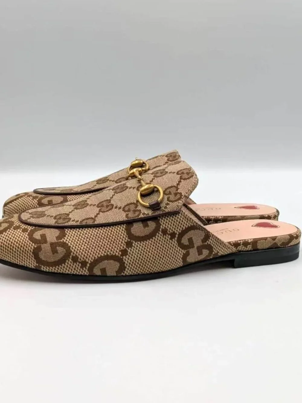 Gucci Monogram Jumbo GG Malaga Princetown Slippers Camel Ebony Beige EU37 475094 - Picture 5 of 13